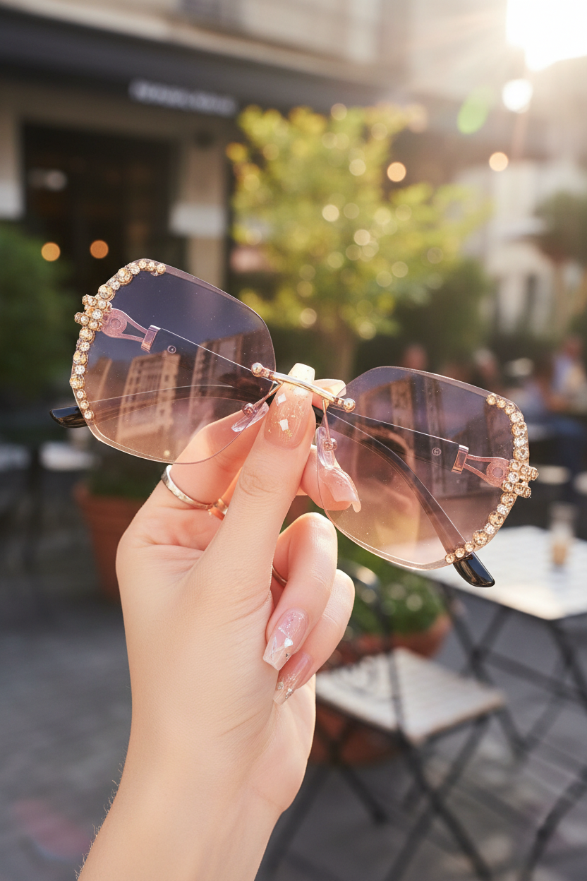 Embrace Diamond-Embellished Sunglasses – UV400 Frameless, 7 Styles