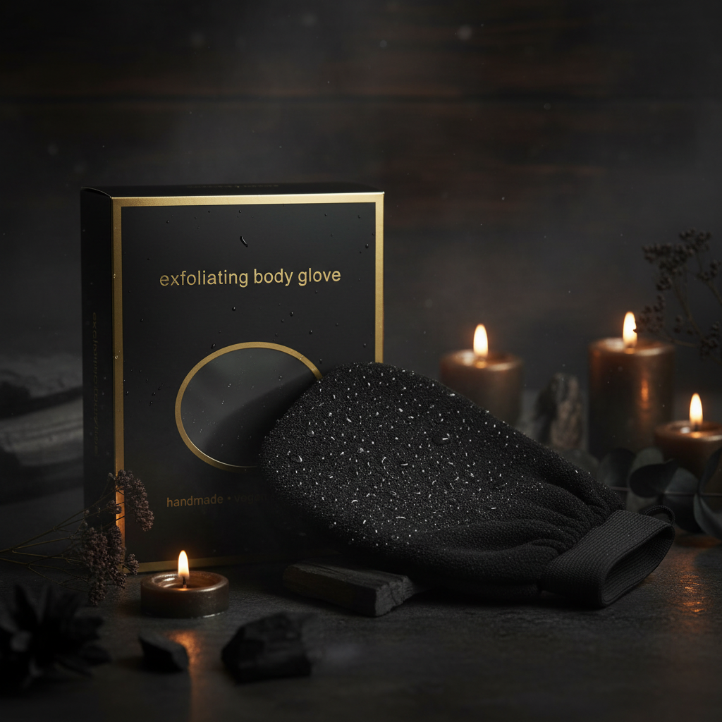 Exfoliating Body Glove – Black Spa Luxury with Packaging