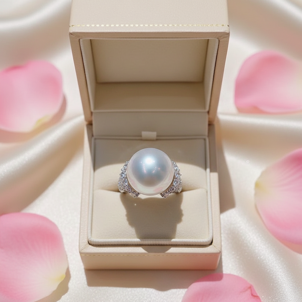 Embrace Pearl & Crystal Ring – Platinum Finish, Sizes 6–10