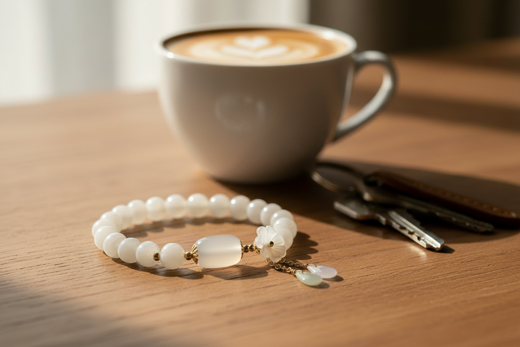 Embrace Shell Flower Jade & Pearl Water Drop Bracelet – Handcrafted Folk-Style Statement Piece